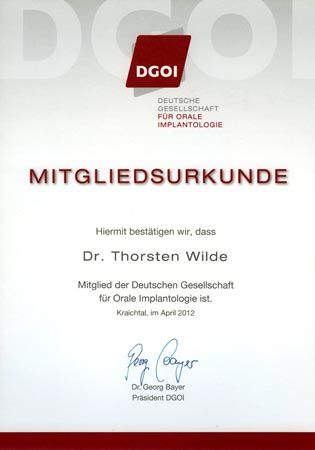 DGOI-Zertifikat Dr. Thorsten Wilde