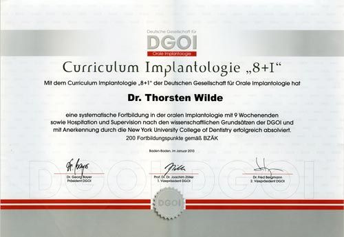 Implantologie-Zertifikat Dr Thorsten Wilde