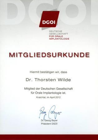 DGOI-Zertifikat Dr. Thorsten Wilde