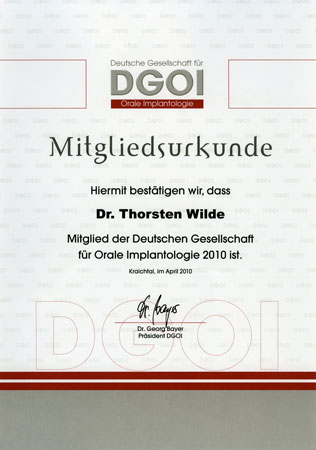 DGOI-Zertifikat Thorsten Wilde