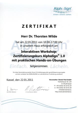 Alphalign-Zertifikat Dr Thorsten Wilde